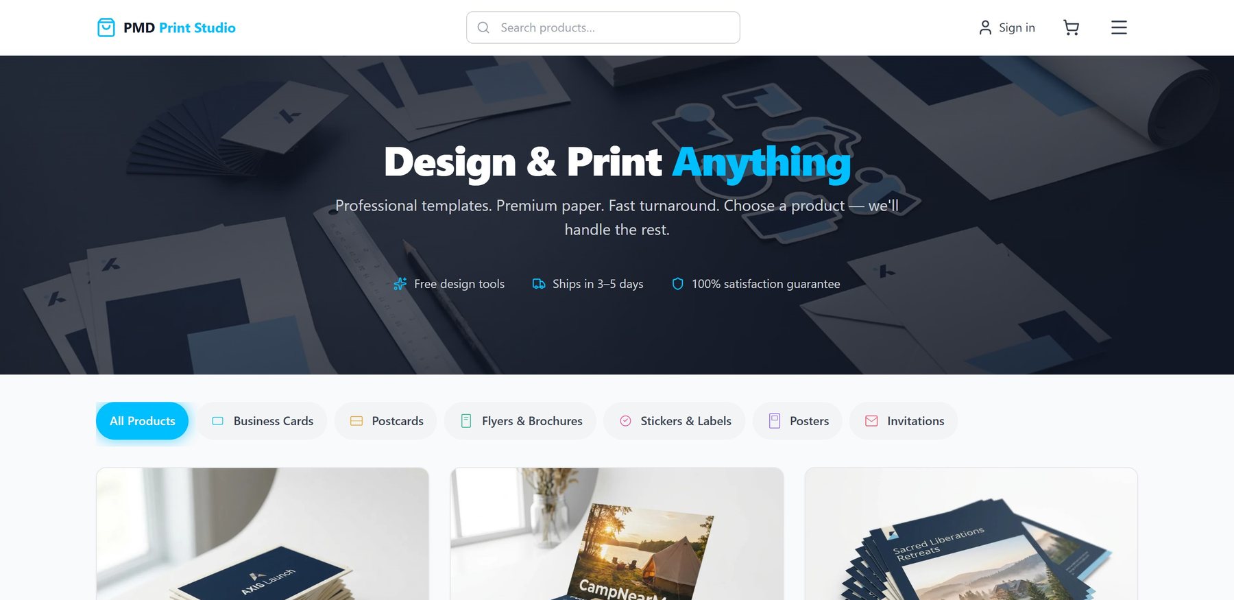 The Print My Design storefront